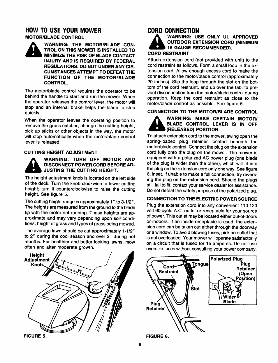 How to use your mower, Cord connection | Craftsman 247.370320 User Manual | Page 8 / 19