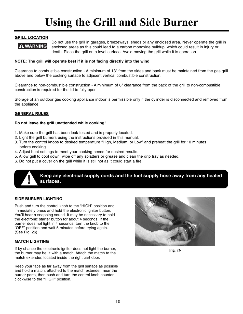 Using the grill and side burner | Sure Heat Sonoma SGIR30 User Manual | Page 10 / 16