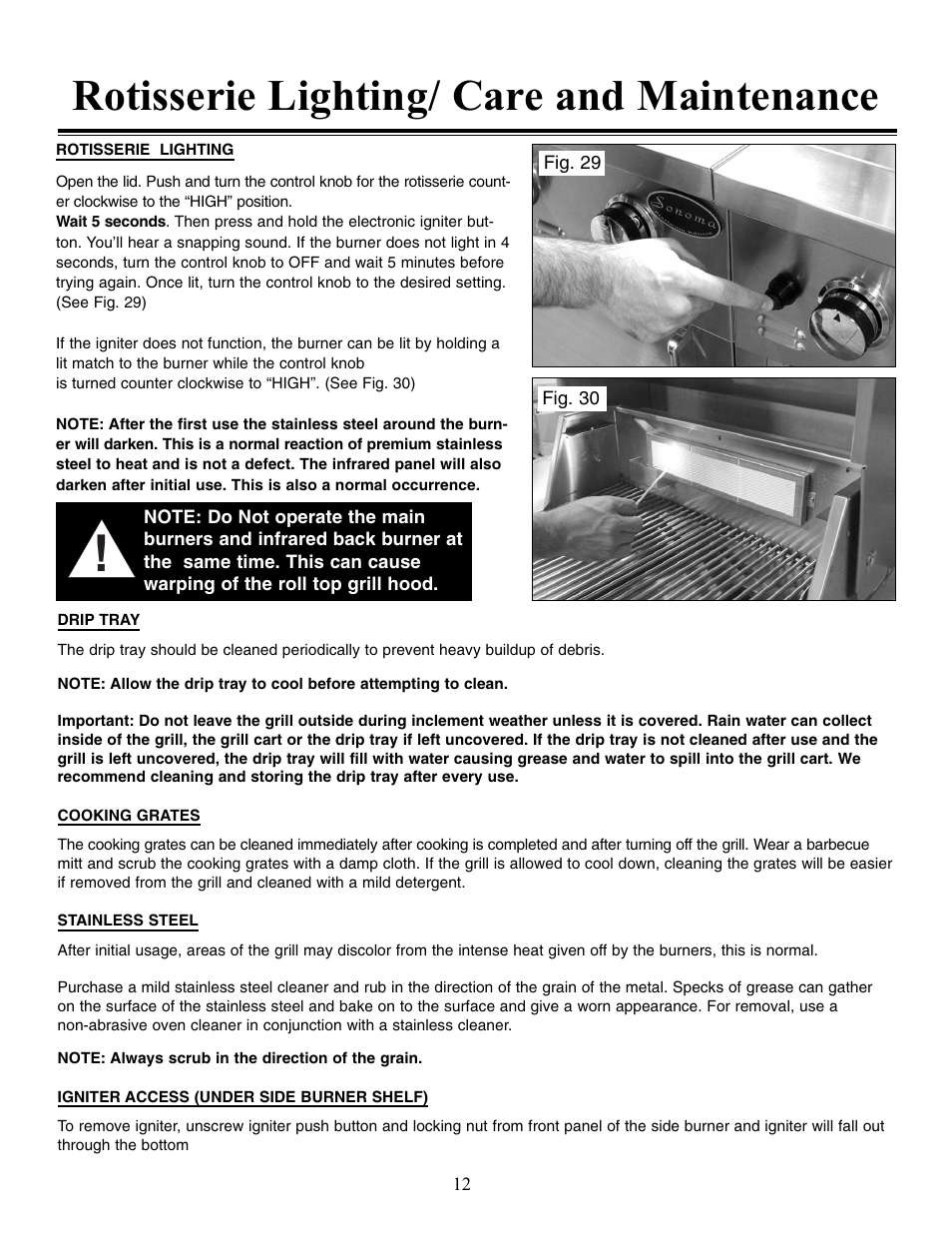 Rotisserie lighting/ care and maintenance | Sure Heat Sonoma SGIR30 User Manual | Page 12 / 16