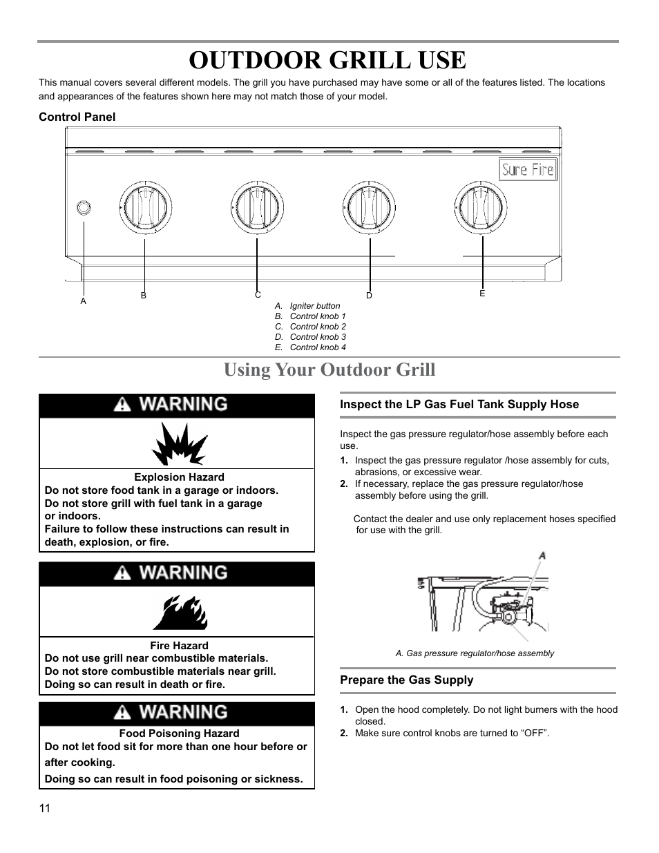 Outdoor grill use, Using your outdoor grill | Sure Heat 2009 Surefire SF30HOLP User Manual | Page 11 / 18