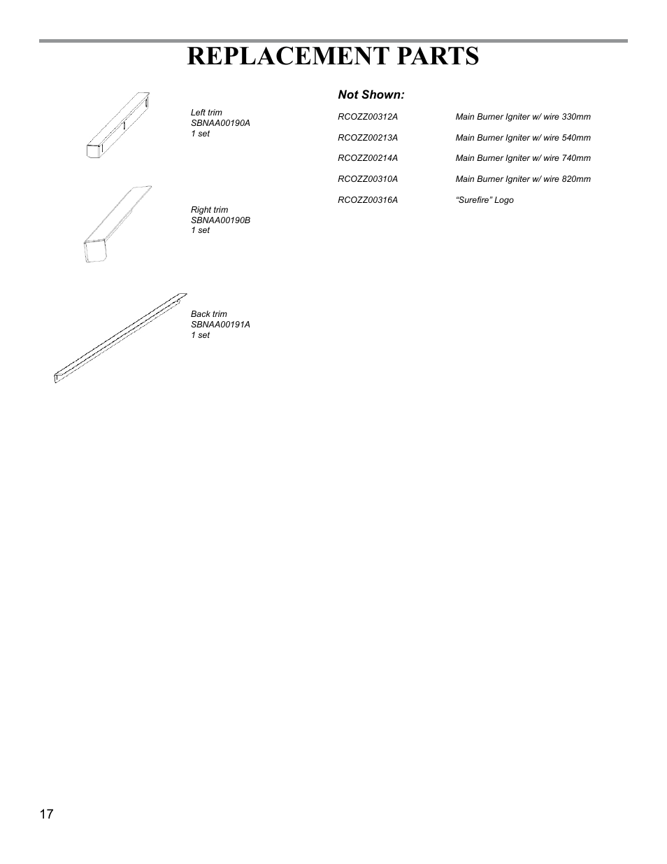 Replacement parts | Sure Heat 2009 Surefire SF30HOLP User Manual | Page 17 / 18