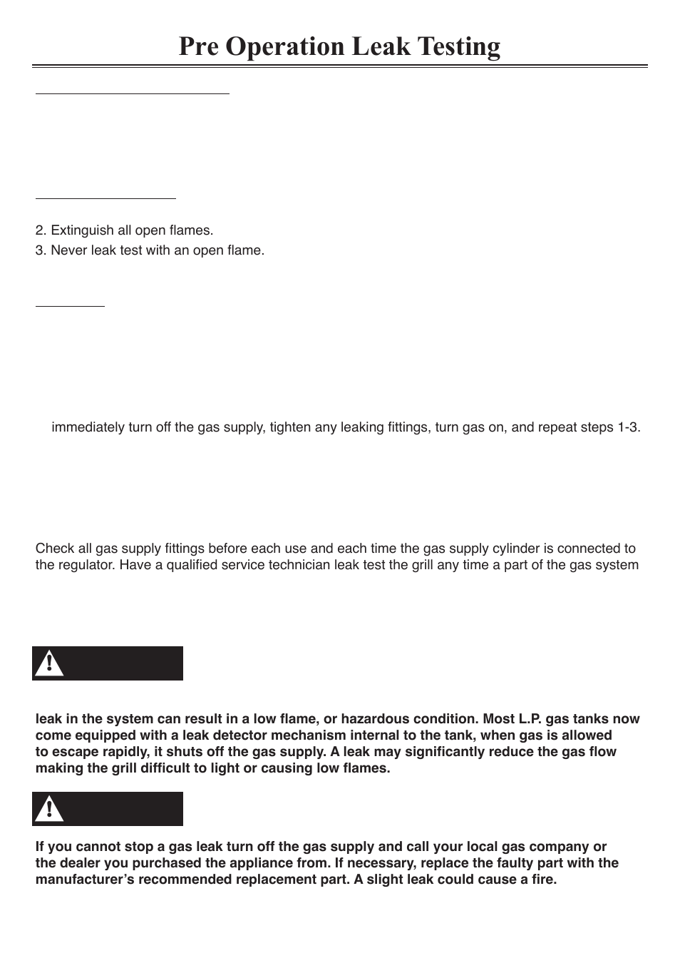 Pre operation leak testing, Warning | Sure Heat Sonoma PFISLP User Manual | Page 13 / 23