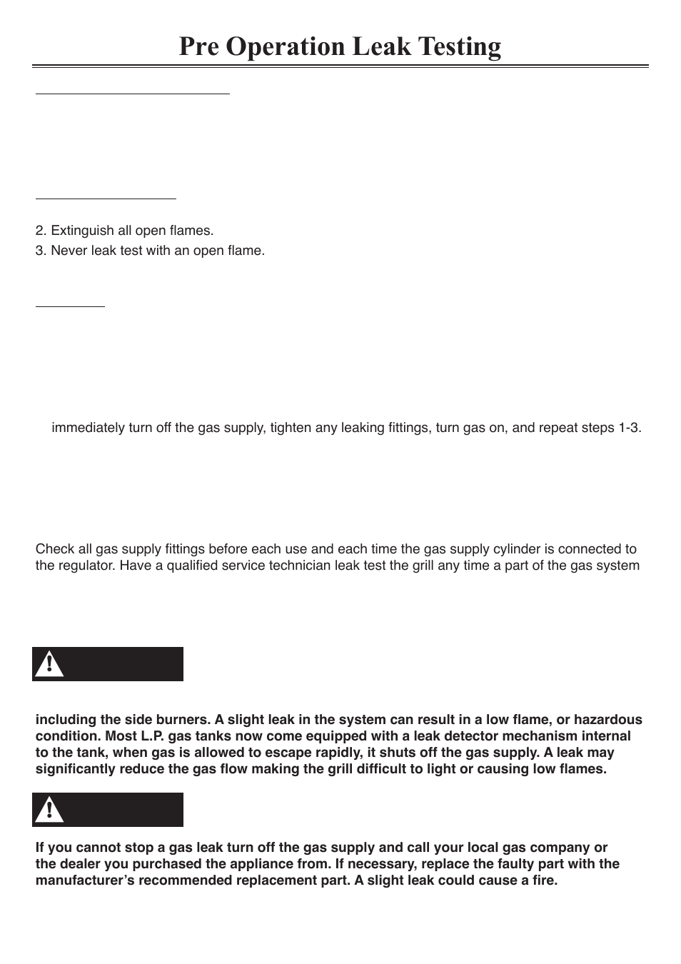 Pre operation leak testing, Warning | Sure Heat Sonoma PFSISLP User Manual | Page 17 / 23