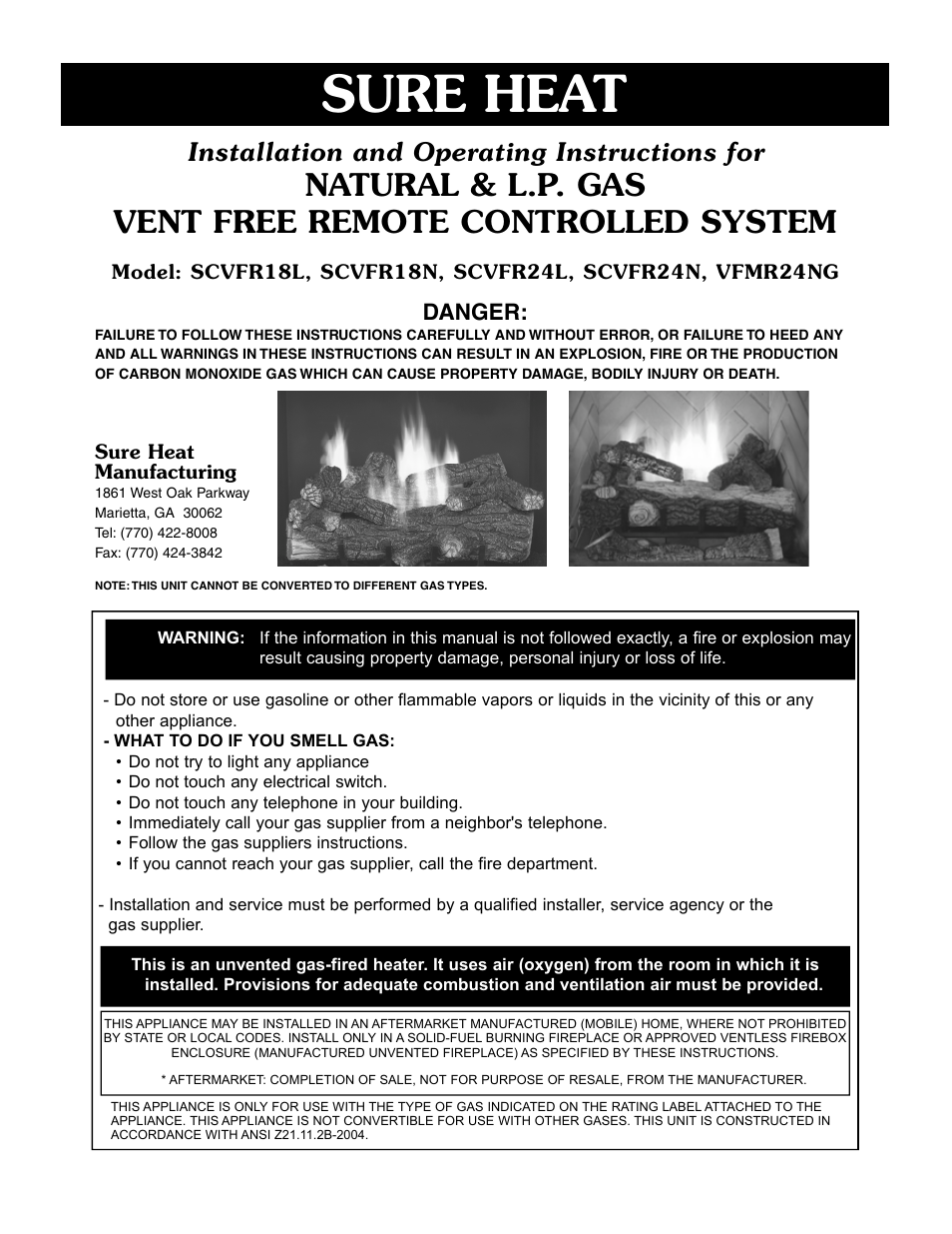 Sure Heat VFMP Vent-Free User Manual | 12 pages