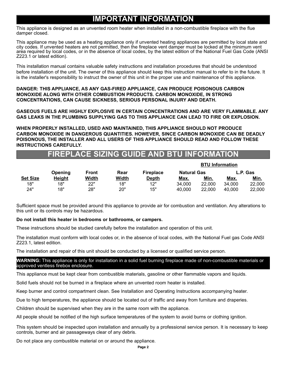 Sure Heat VFMP Vent-Free User Manual | Page 2 / 12