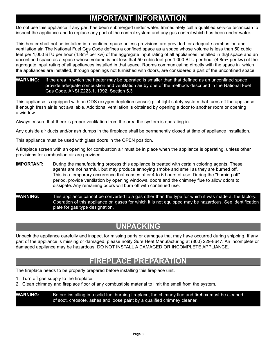 Sure Heat VFMP Vent-Free User Manual | Page 3 / 12