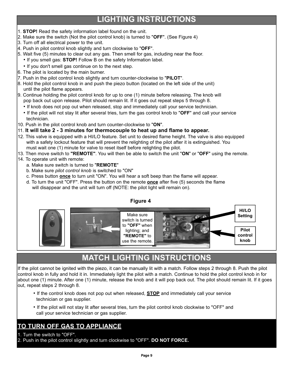 Lighting instructions match lighting instructions | Sure Heat VFMP Vent-Free User Manual | Page 9 / 12