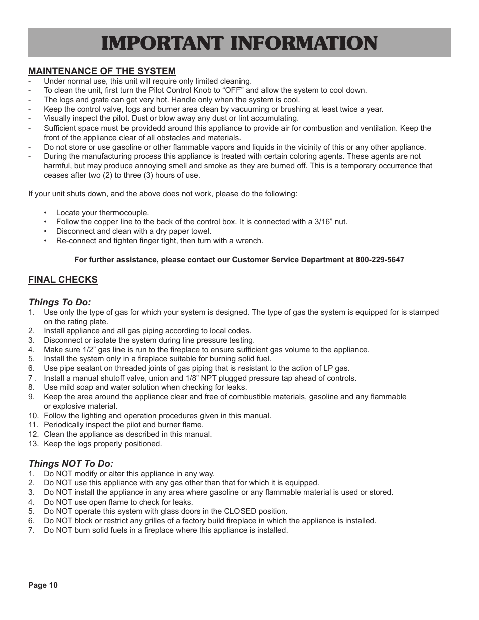 Important information | Sure Heat VMO Vented User Manual | Page 10 / 12