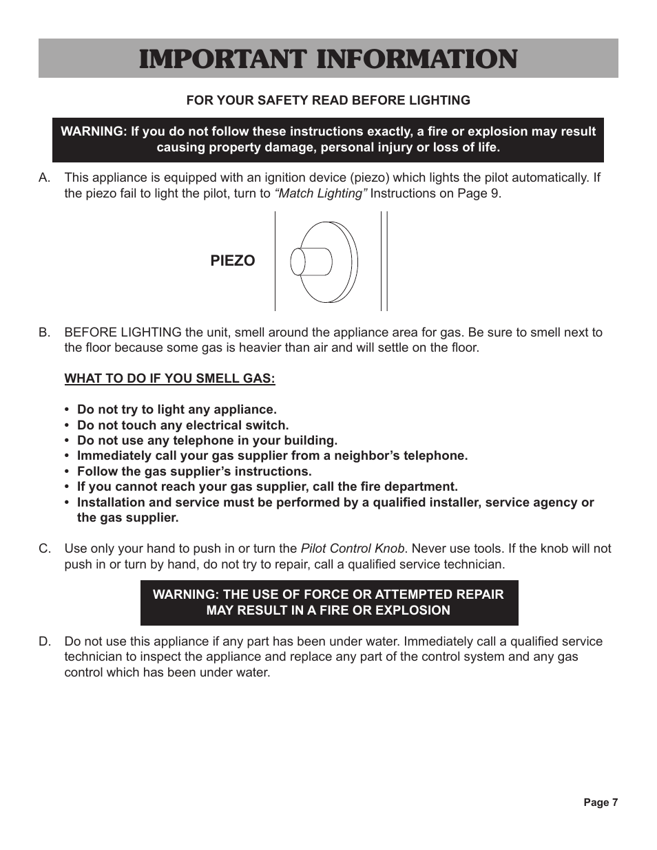 Important information | Sure Heat VMO Vented User Manual | Page 7 / 12