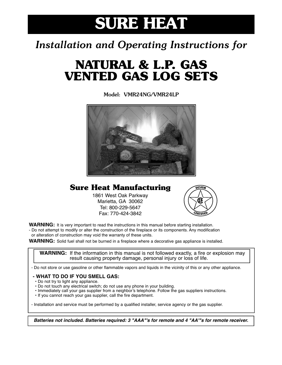 Sure Heat VMR Vented User Manual | 11 pages