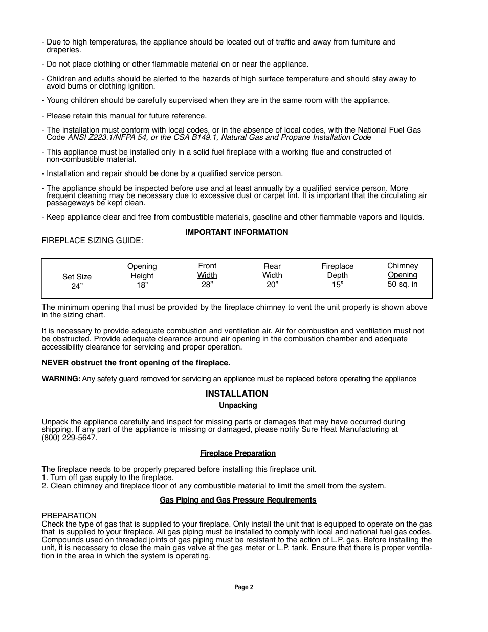 Sure Heat VMR Vented User Manual | Page 2 / 11