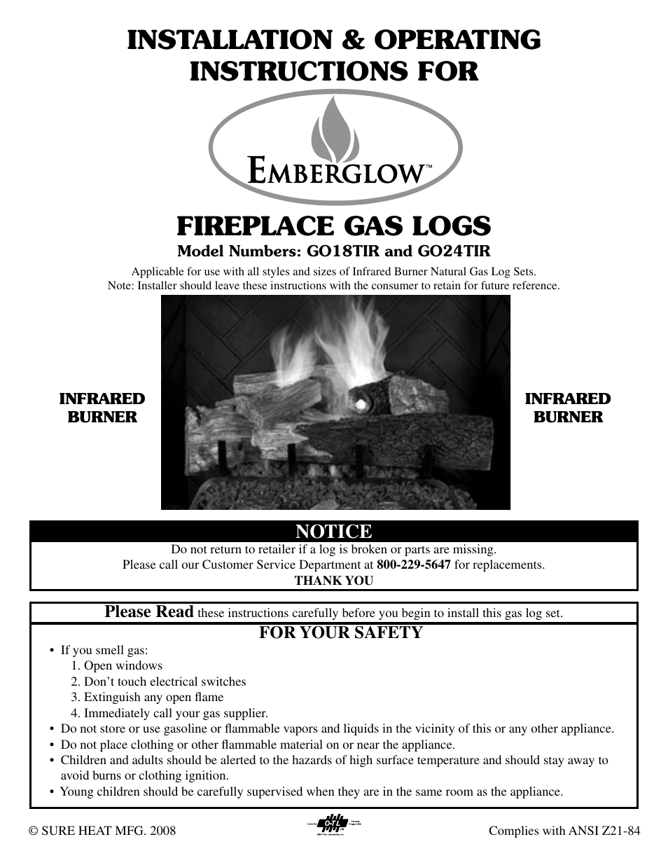 Sure Heat Georgian Oak GO18 GO24 User Manual | 8 pages