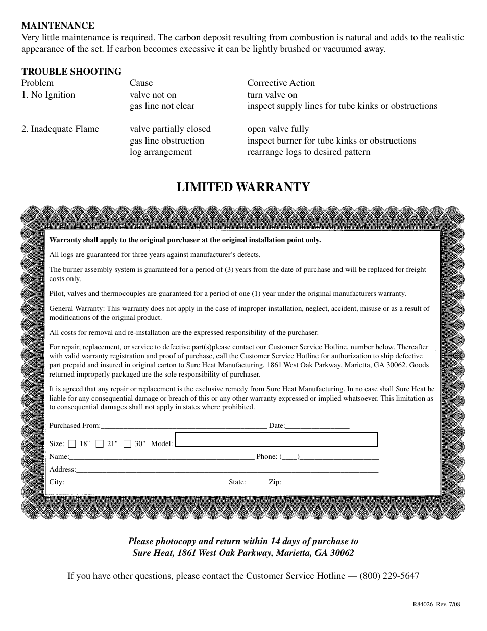 Limited warranty | Sure Heat MO, SH, CSO User Manual | Page 7 / 8