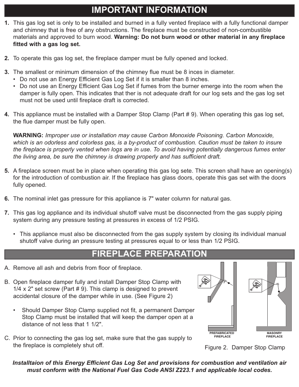 Important information fireplace preparation | Sure Heat BRO Burnt River Oak User Manual | Page 5 / 8