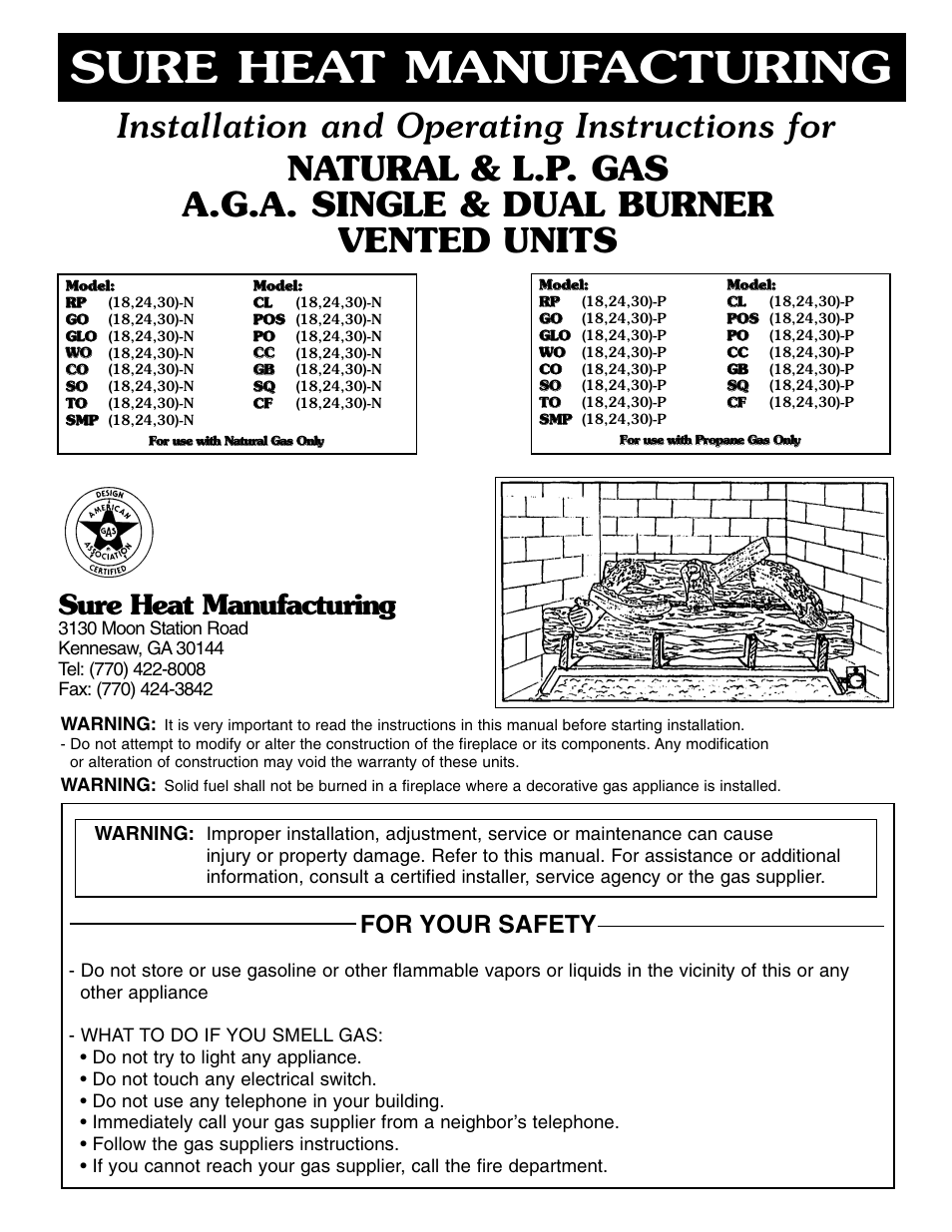 Sure Heat AGA Vented Dual AGA User Manual | 20 pages