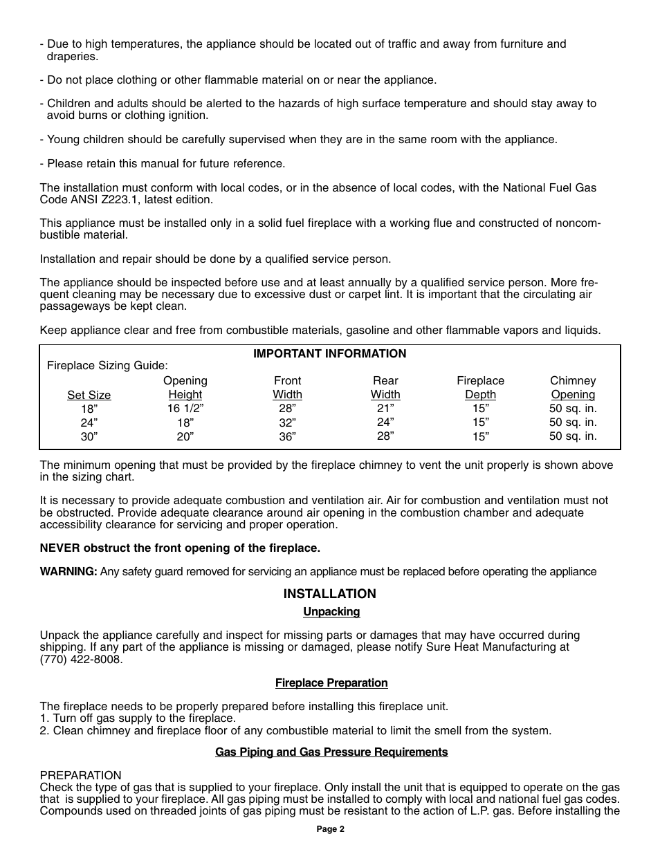 Sure Heat AGA Vented Dual AGA User Manual | Page 2 / 20