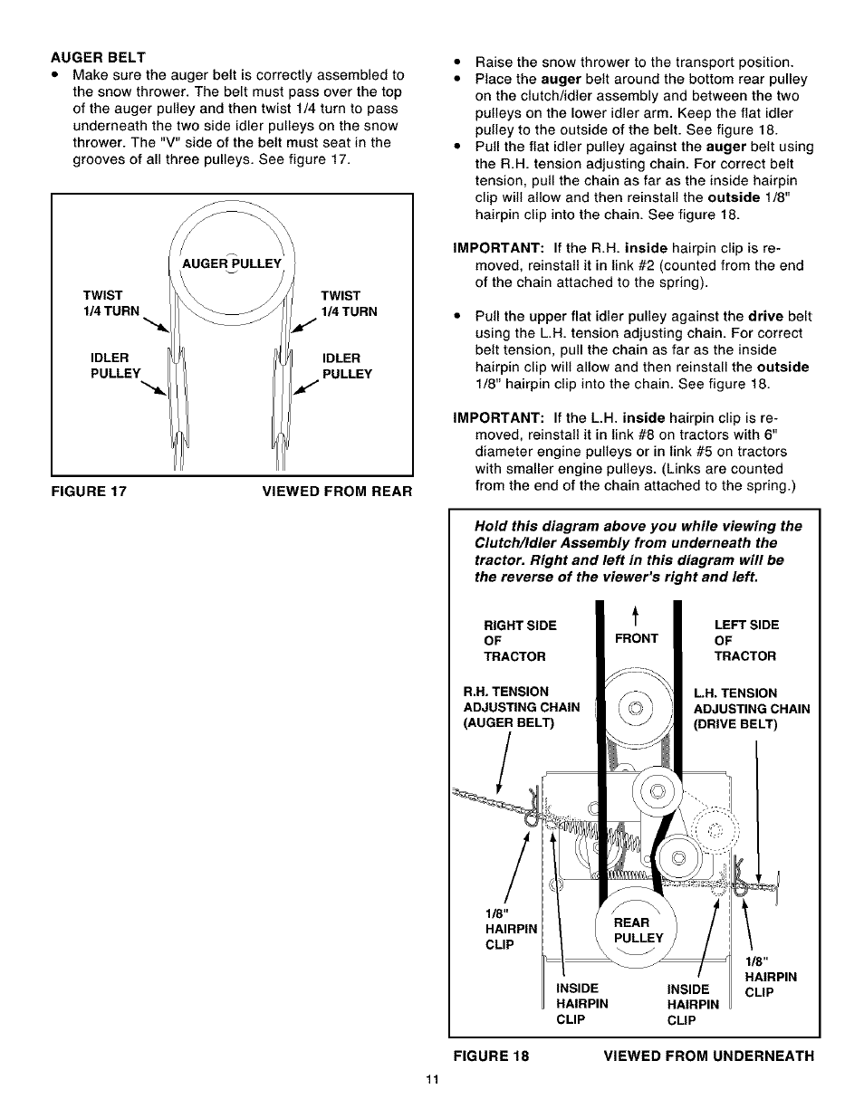 Auger belt, Viewed from rear, Viewed from underneath | Craftsman 486.248462 User Manual | Page 11 / 24