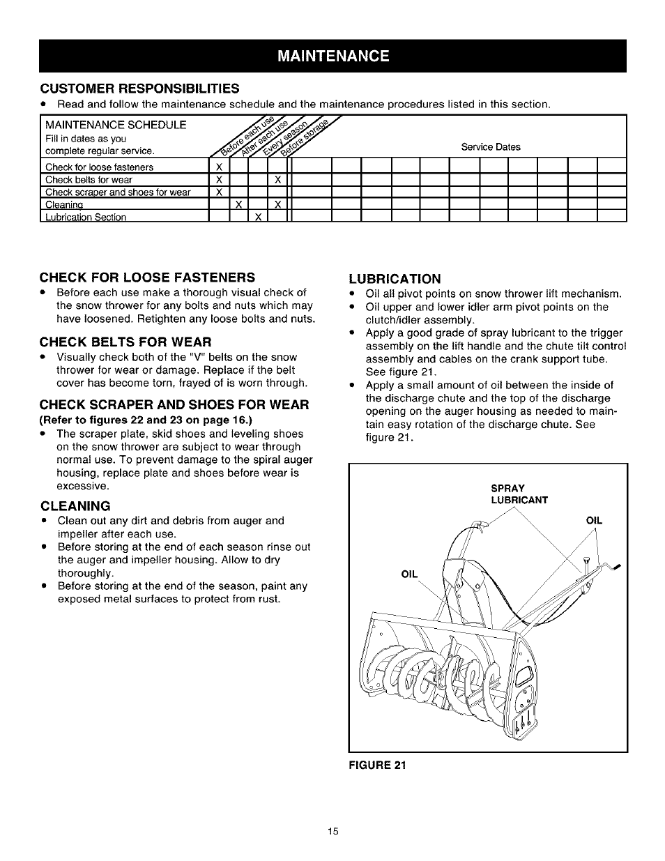 Maintenance | Craftsman 486.248462 User Manual | Page 15 / 24