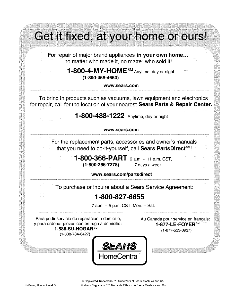 800-4-my-home, Homecentrar | Craftsman 486.248462 User Manual | Page 24 / 24