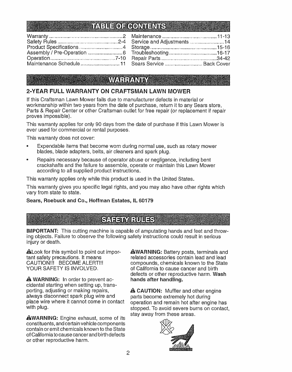 Year full warranty on craftsman lawn mower | Craftsman 917.388191 User Manual | Page 2 / 44