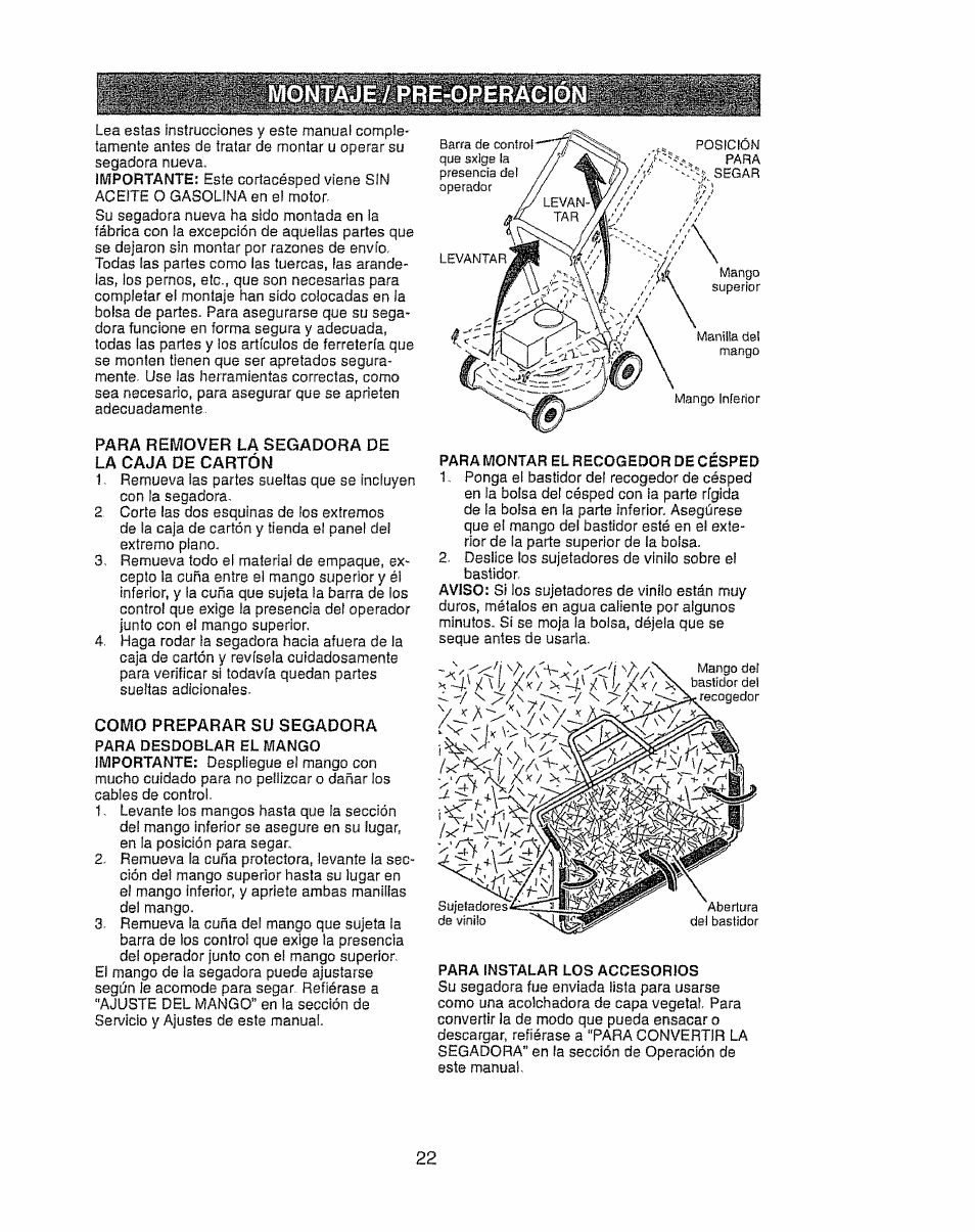 Para remover la segadora de la caja de cartón | Craftsman 917.388191 User Manual | Page 22 / 44