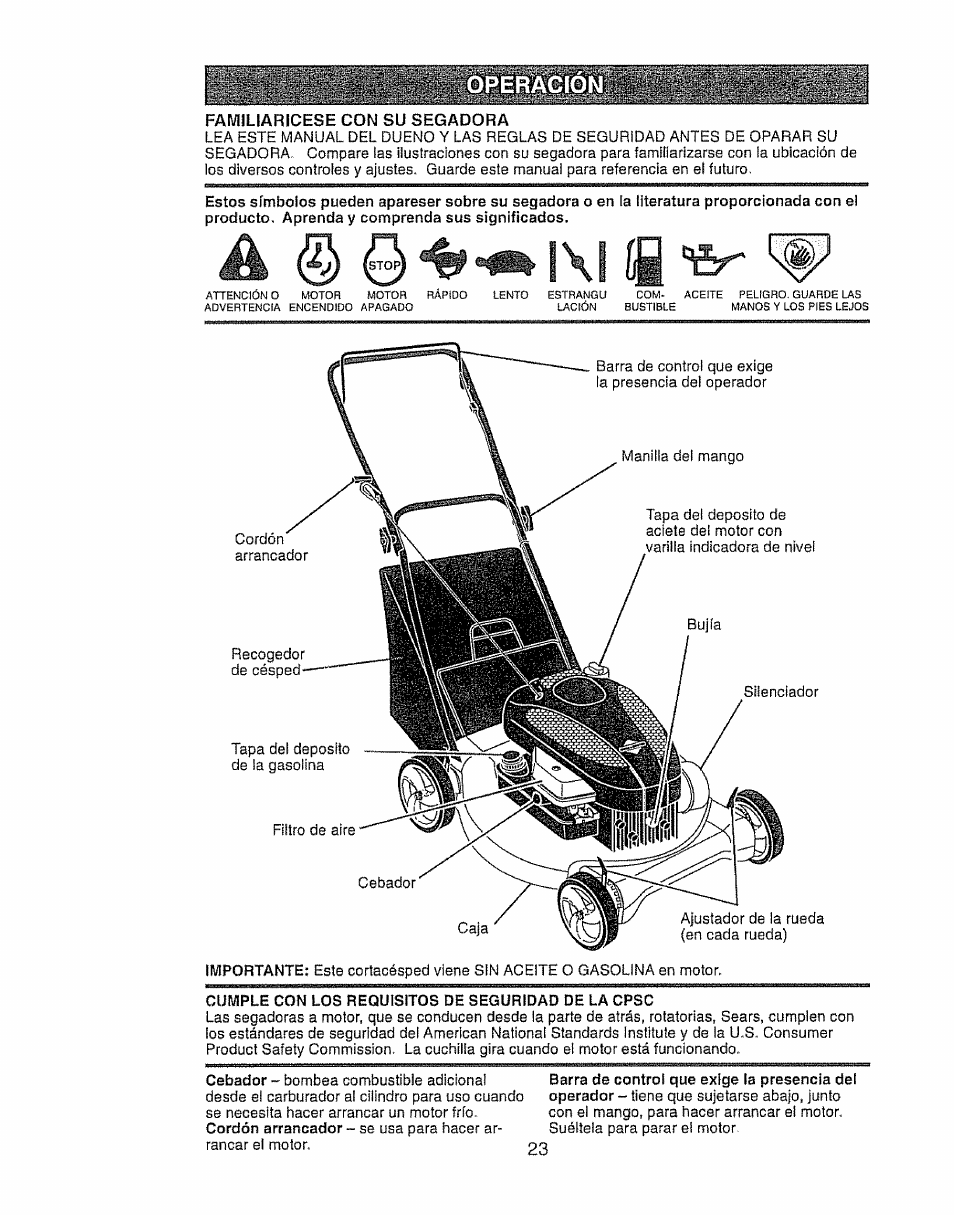 Familiaricese con su segadora | Craftsman 917.388191 User Manual | Page 23 / 44