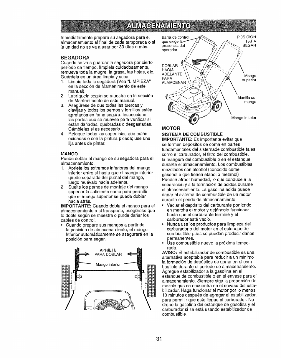 Segadora, Macénamíéñto | Craftsman 917.388191 User Manual | Page 31 / 44