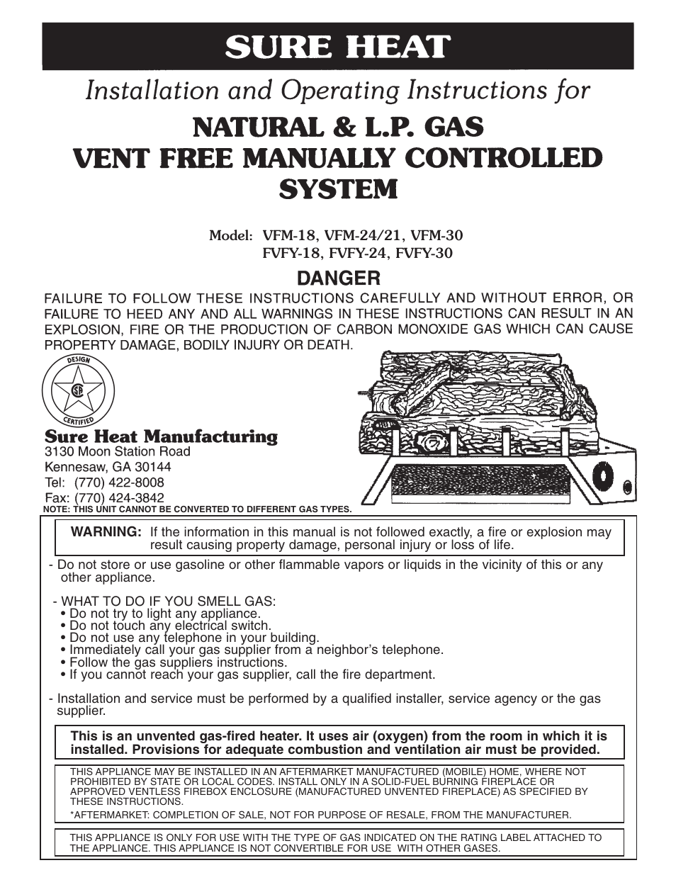 Sure Heat Vent-Free VFM User Manual | 12 pages