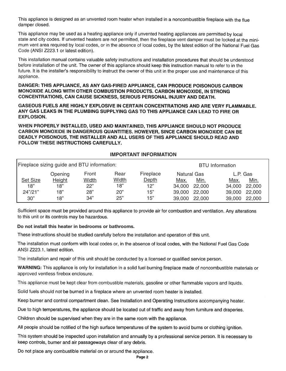 Sure Heat Vent-Free VFM User Manual | Page 2 / 12