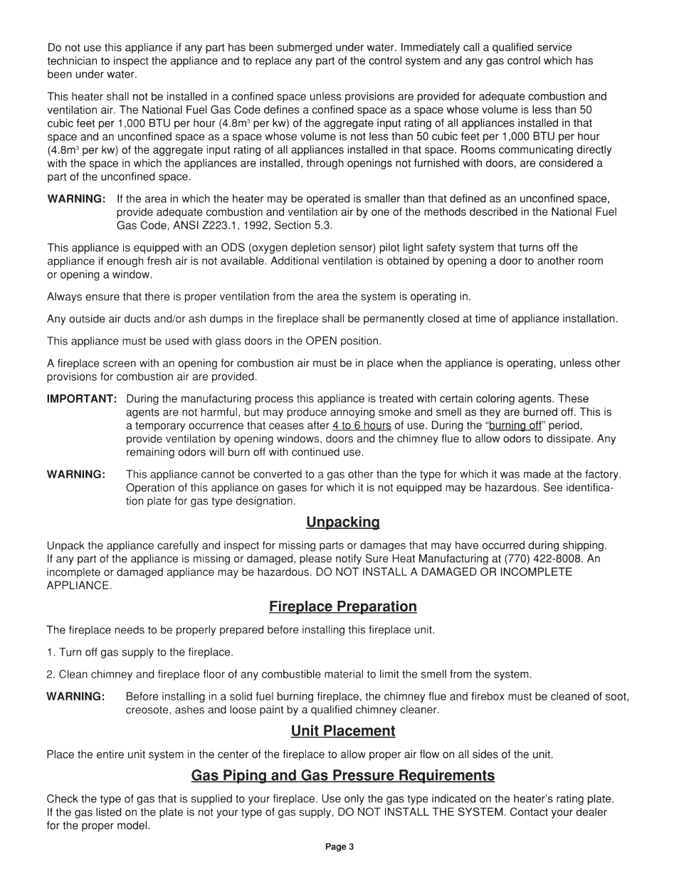 Sure Heat Vent-Free VFM User Manual | Page 3 / 12