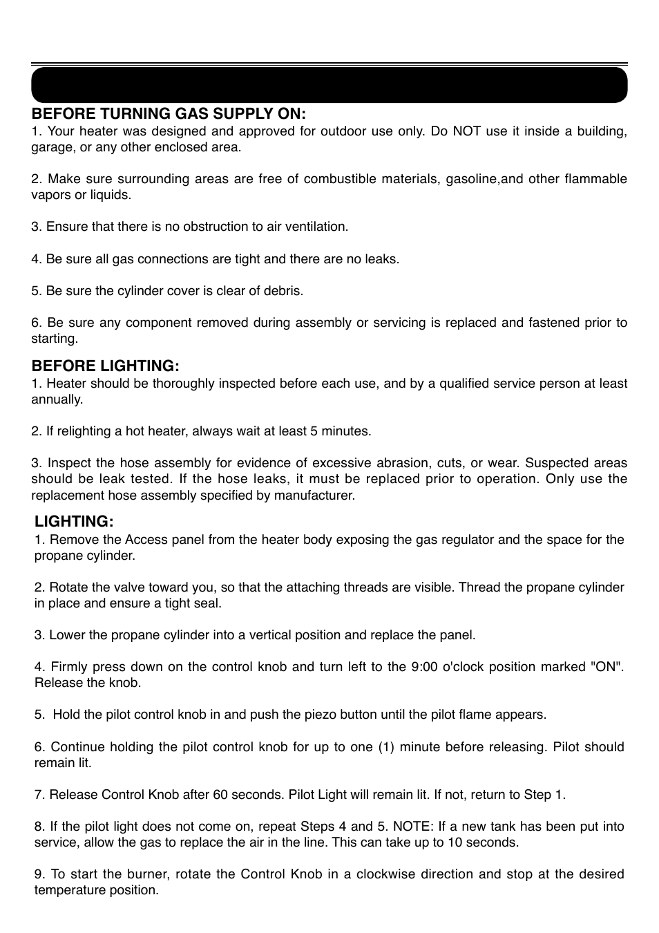 Operation | Sure Heat SF35PHSSLP Patio Heater User Manual | Page 11 / 15