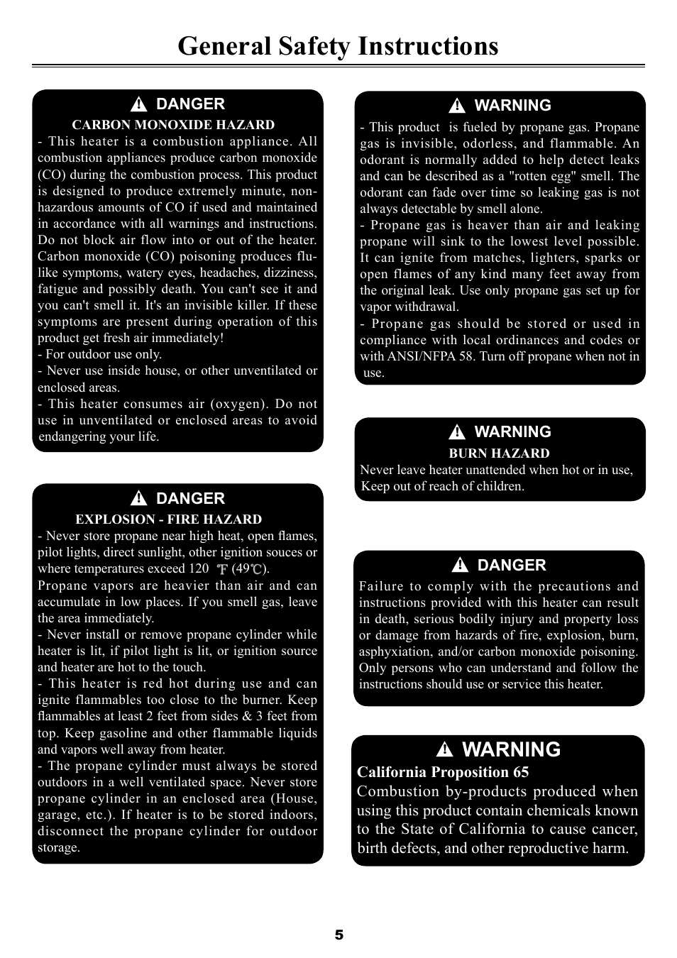 General safety instructions, Warning | Sure Heat SF35PHSSLP Patio Heater User Manual | Page 5 / 15