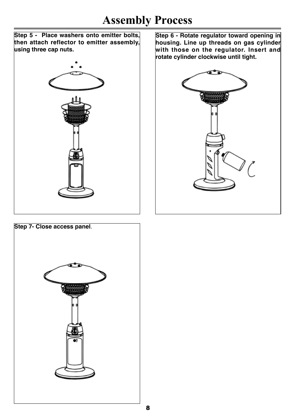 Assembly process | Sure Heat SF35PHSSLP Patio Heater User Manual | Page 8 / 15