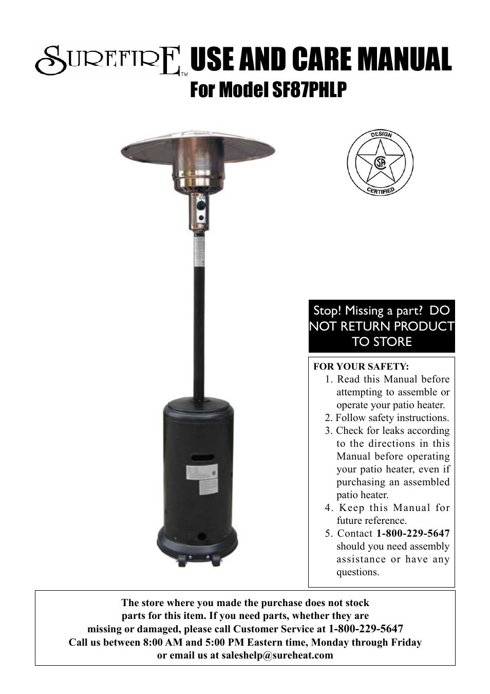 Sure Heat SF87PHLP Patio Heater User Manual | 21 pages