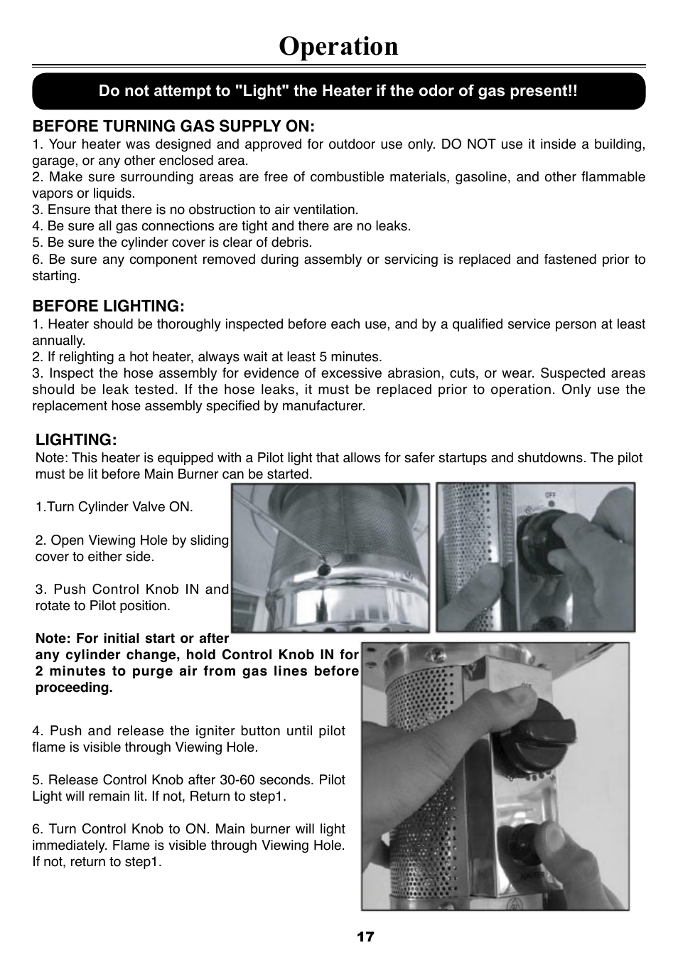 Operation | Sure Heat FS87PHLP Patio Heater User Manual | Page 17 / 21