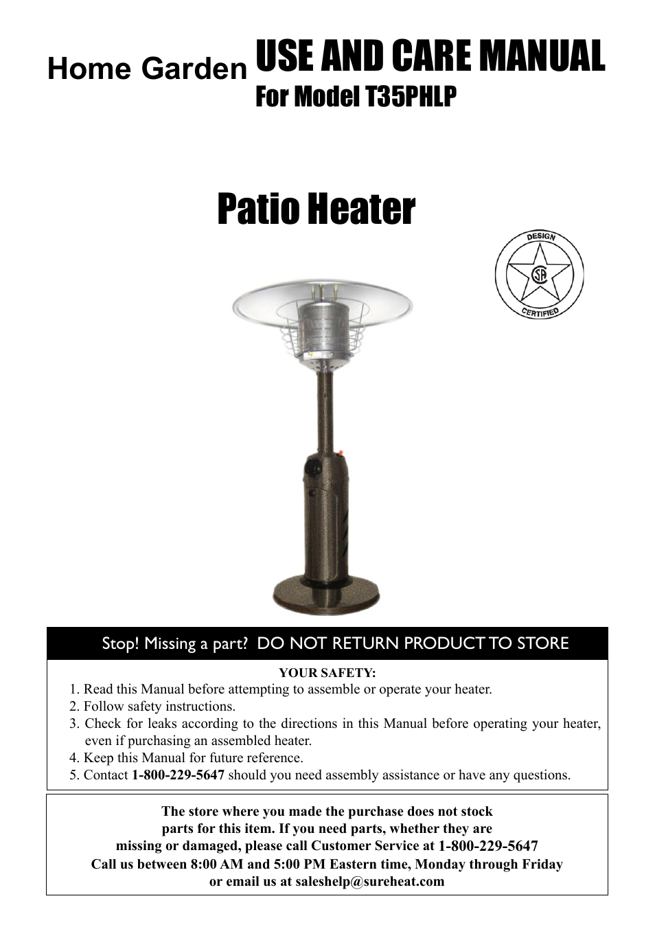 Sure Heat T35PHLP Patio Heater User Manual | 15 pages