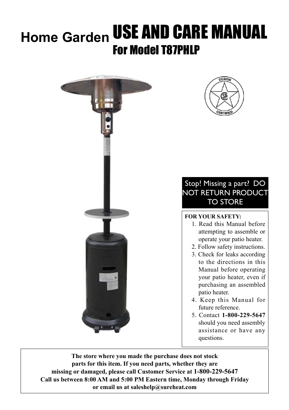 Sure Heat T87PHLP Patio Heater User Manual | 22 pages