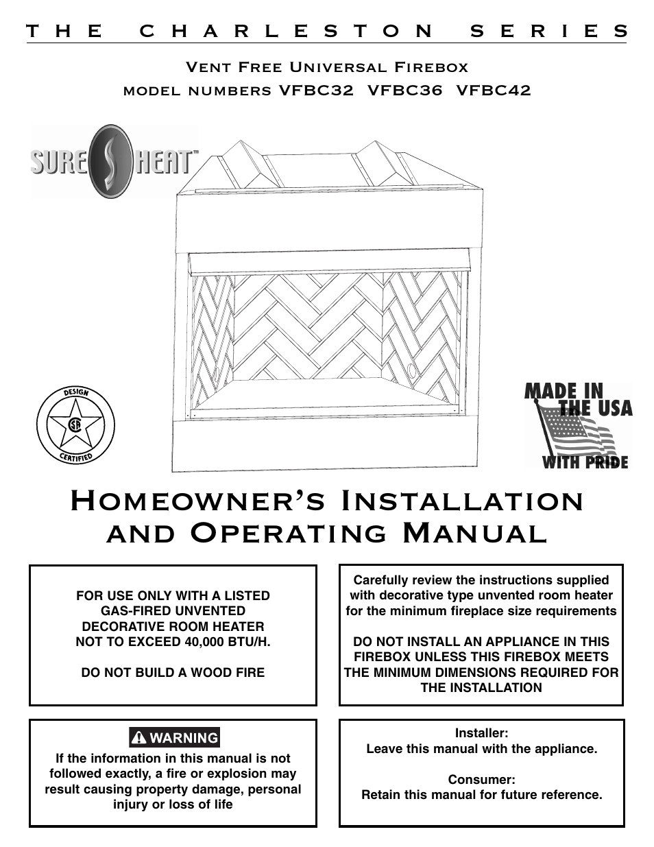 Sure Heat VFBC Firebox User Manual | 16 pages