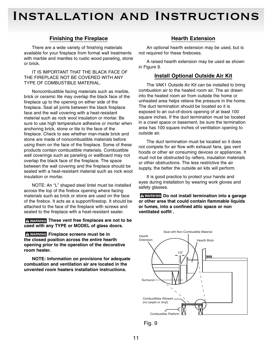 Installation and instructions | Sure Heat VFBC Firebox User Manual | Page 11 / 16