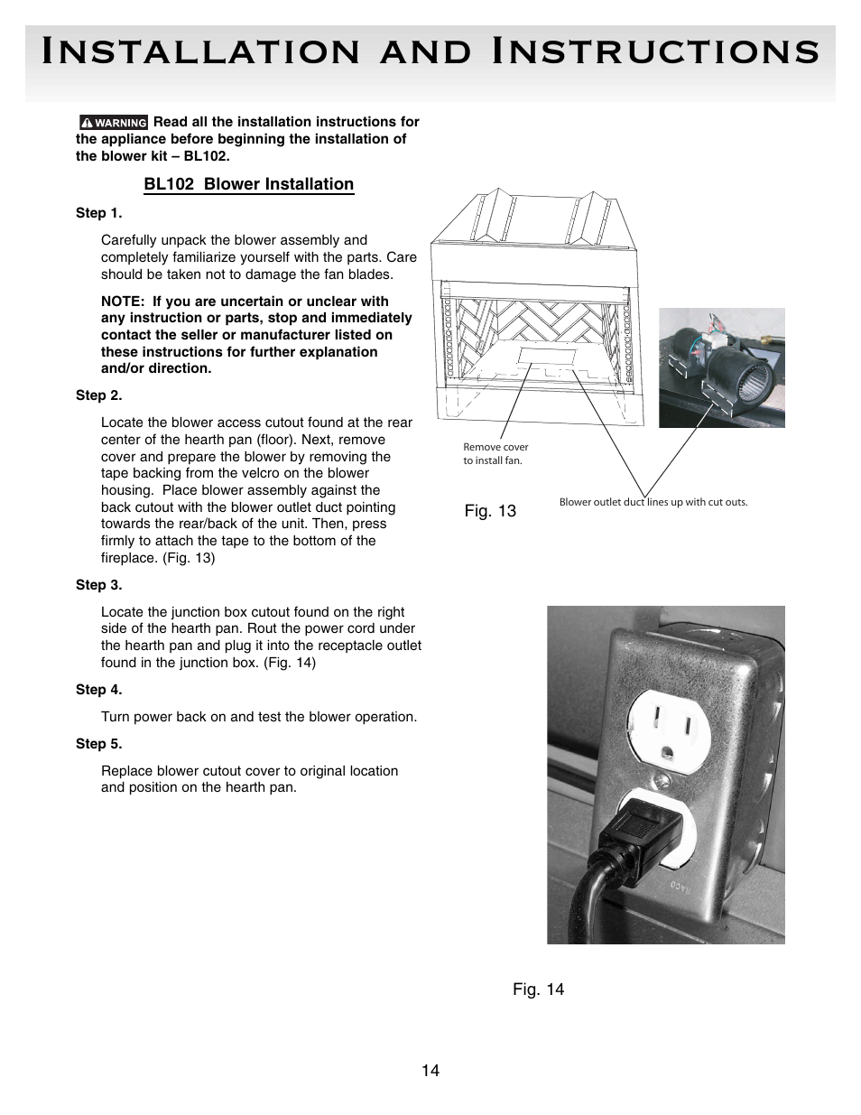 Installation and instructions | Sure Heat VFBC Firebox User Manual | Page 14 / 16