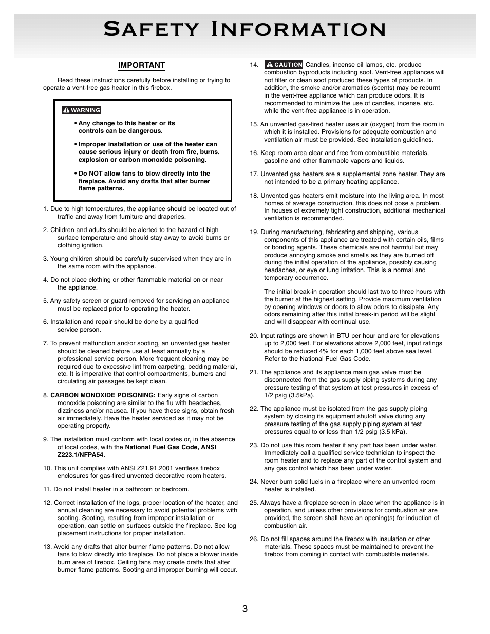 Safety information | Sure Heat VFBC Firebox User Manual | Page 3 / 16