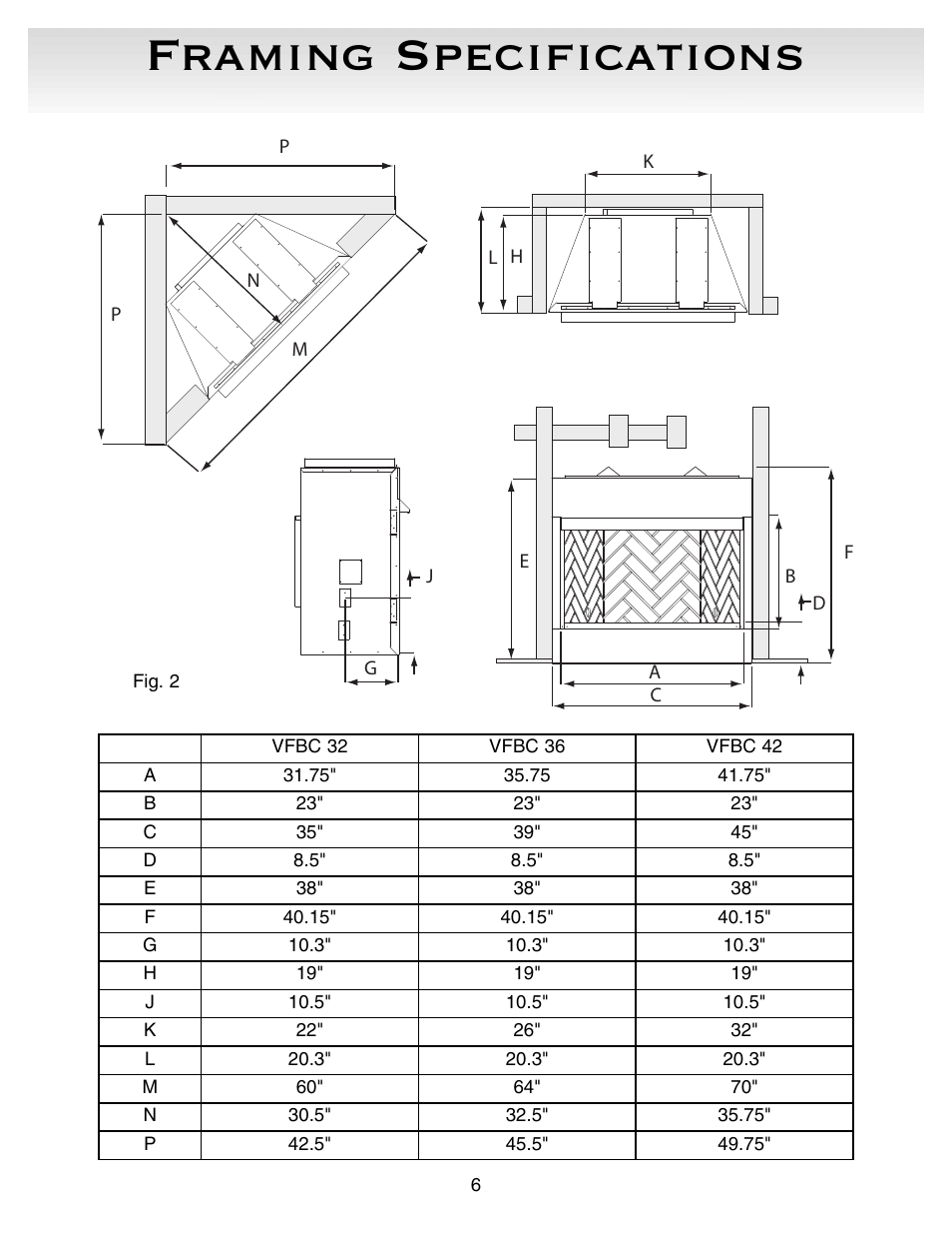 Framing specifications | Sure Heat VFBC Firebox User Manual | Page 6 / 16