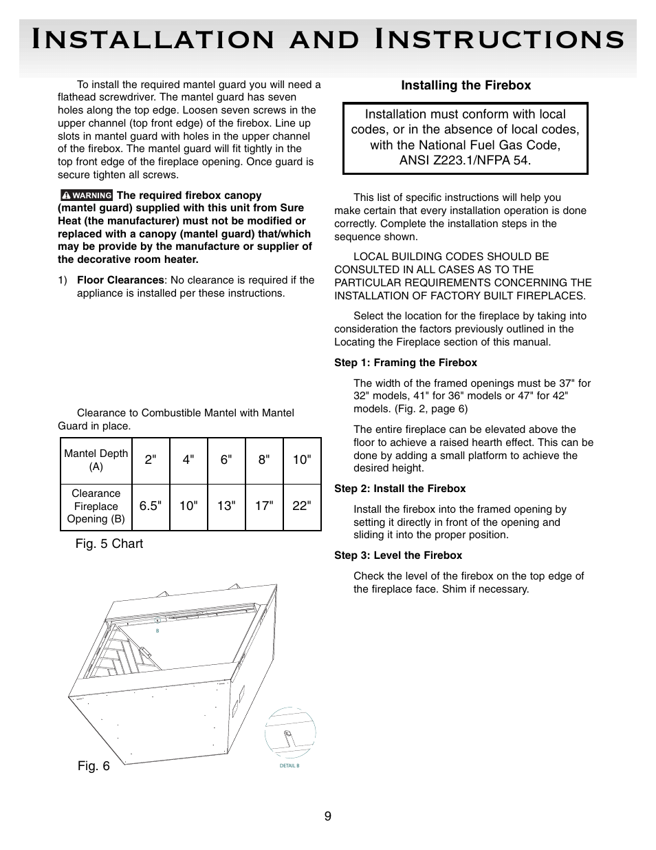 Installation and instructions | Sure Heat VFBC Firebox User Manual | Page 9 / 16