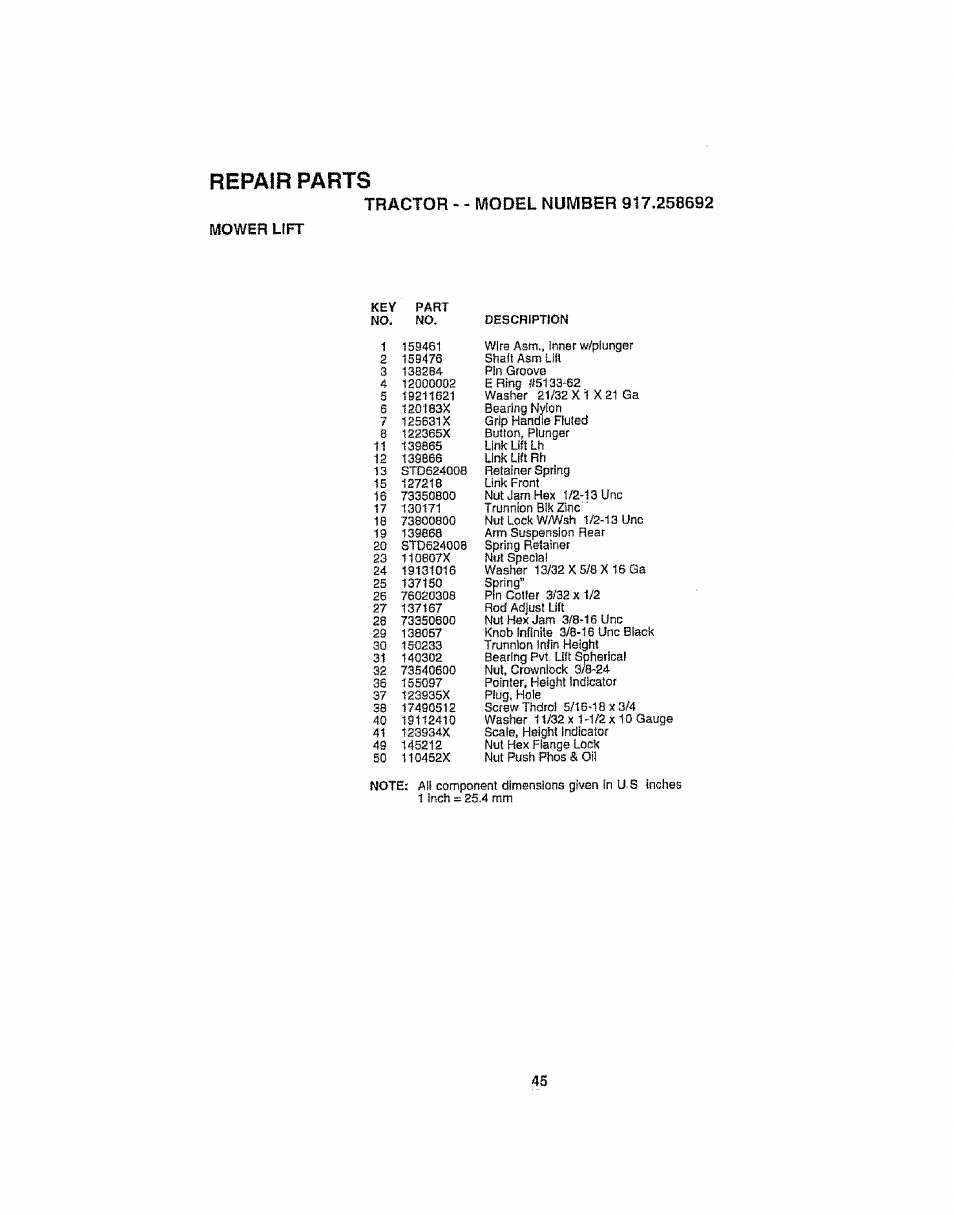 Repair parts | Craftsman 917.258692 User Manual | Page 45 / 64