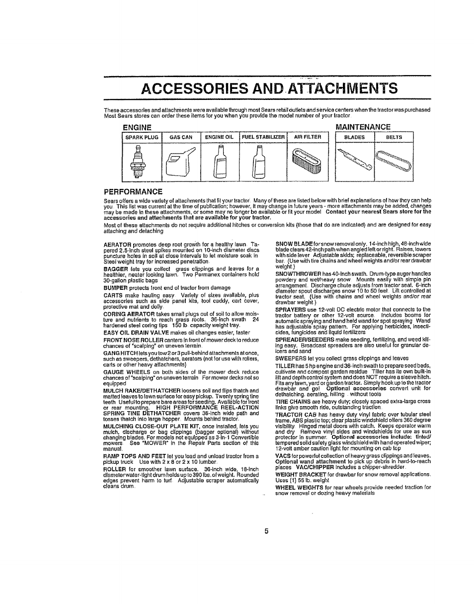 Accessories and attachments, Engine | Craftsman 917.258692 User Manual | Page 5 / 64