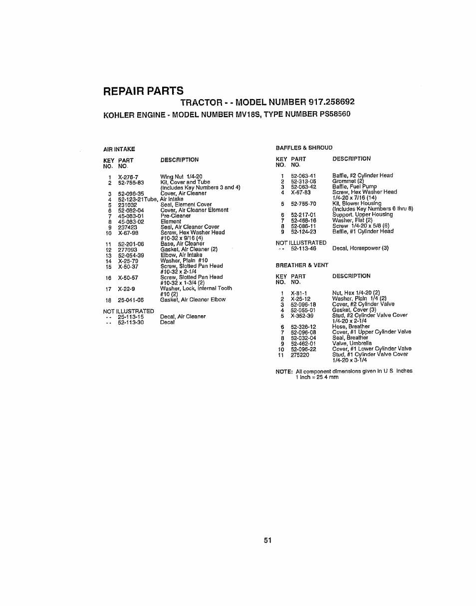 Repair parts | Craftsman 917.258692 User Manual | Page 51 / 64