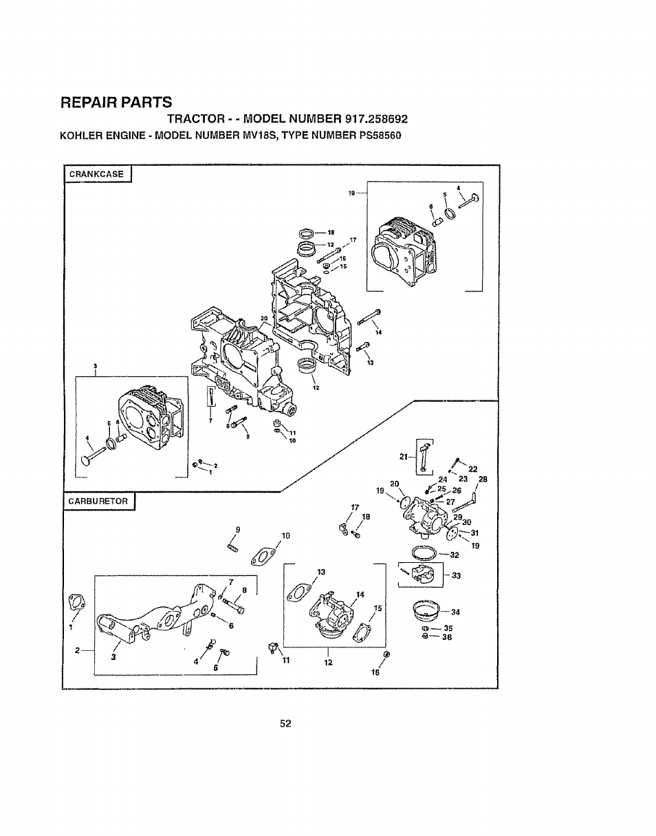 Repair | Craftsman 917.258692 User Manual | Page 52 / 64
