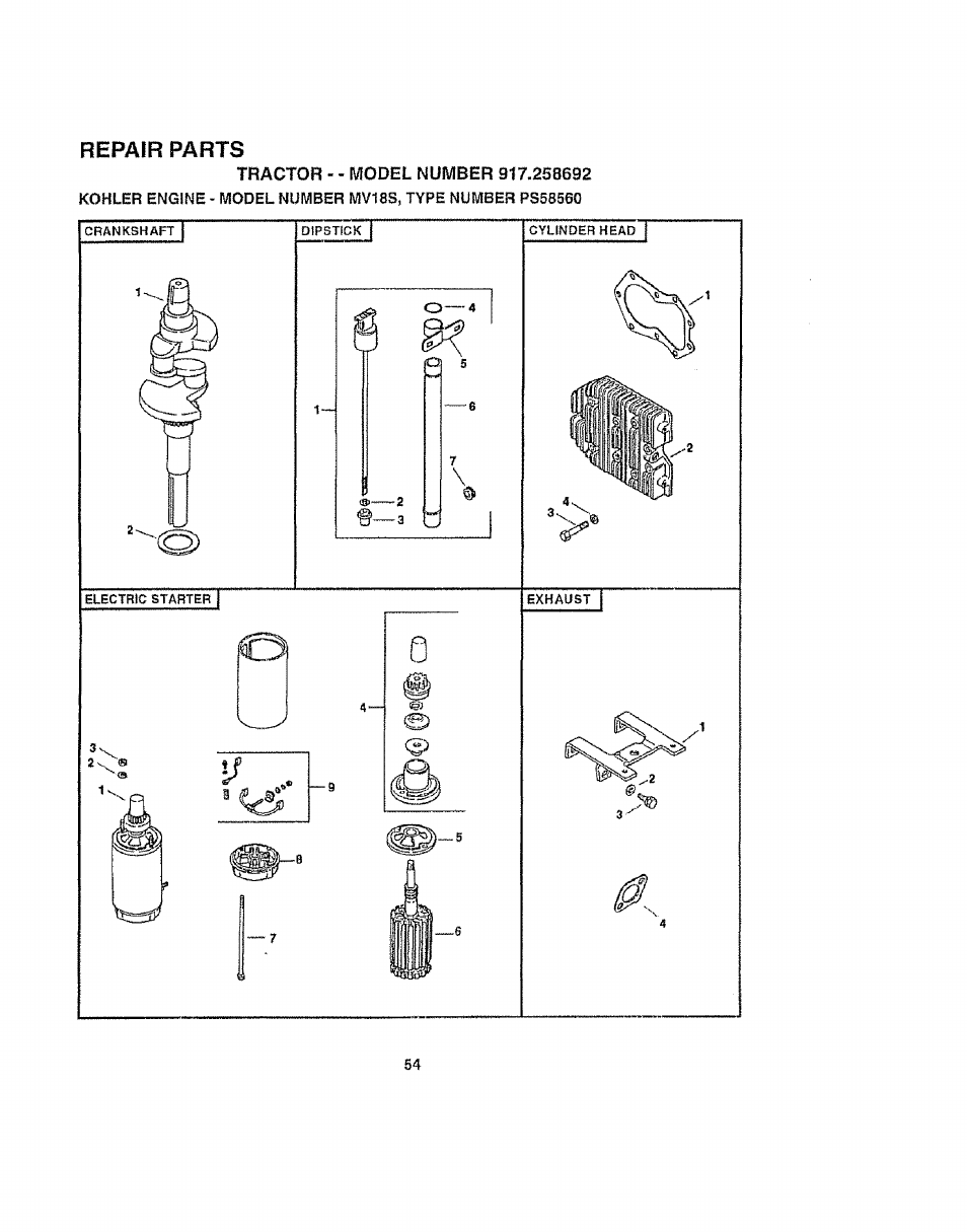 Repair parts | Craftsman 917.258692 User Manual | Page 54 / 64
