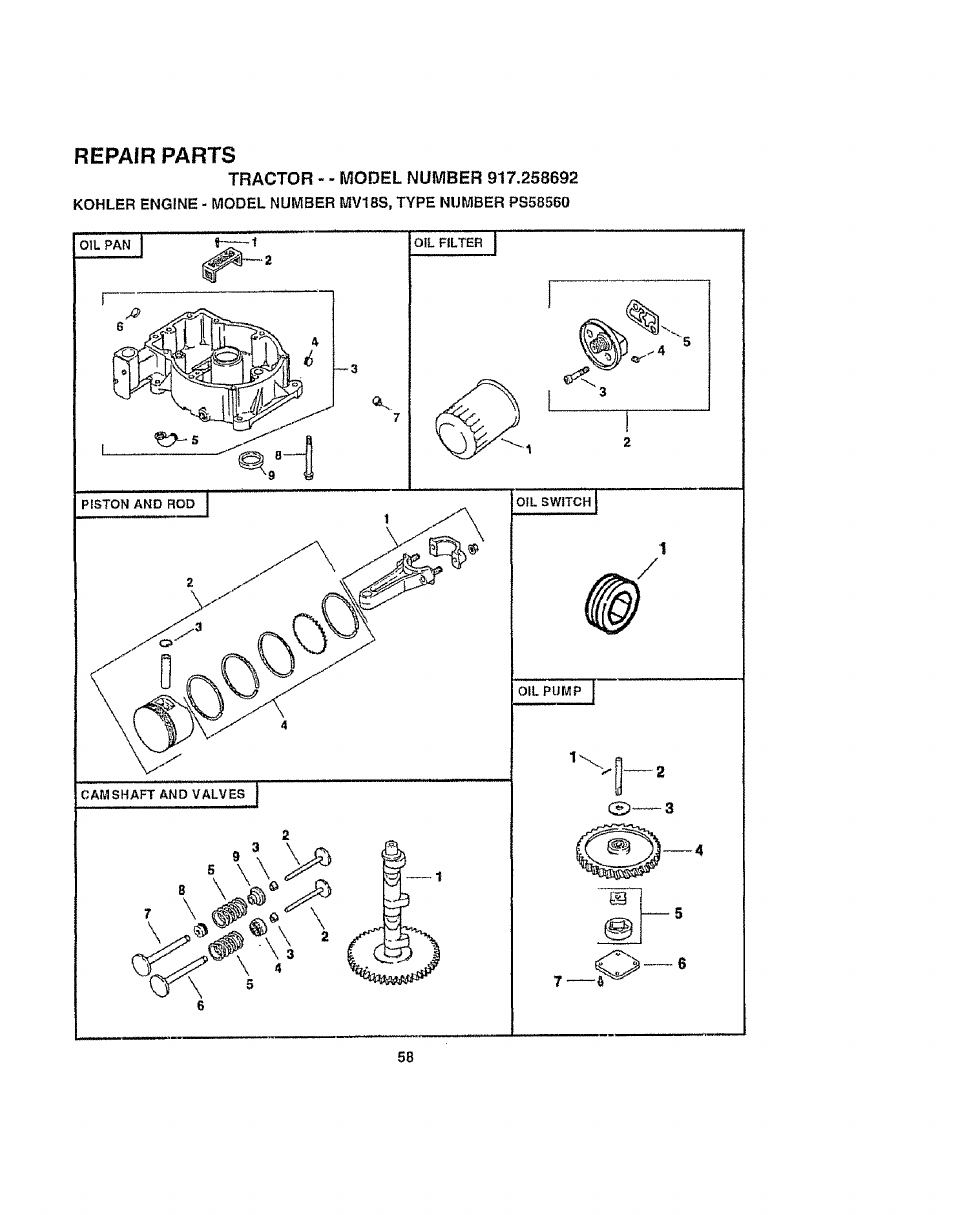Repair parts | Craftsman 917.258692 User Manual | Page 58 / 64