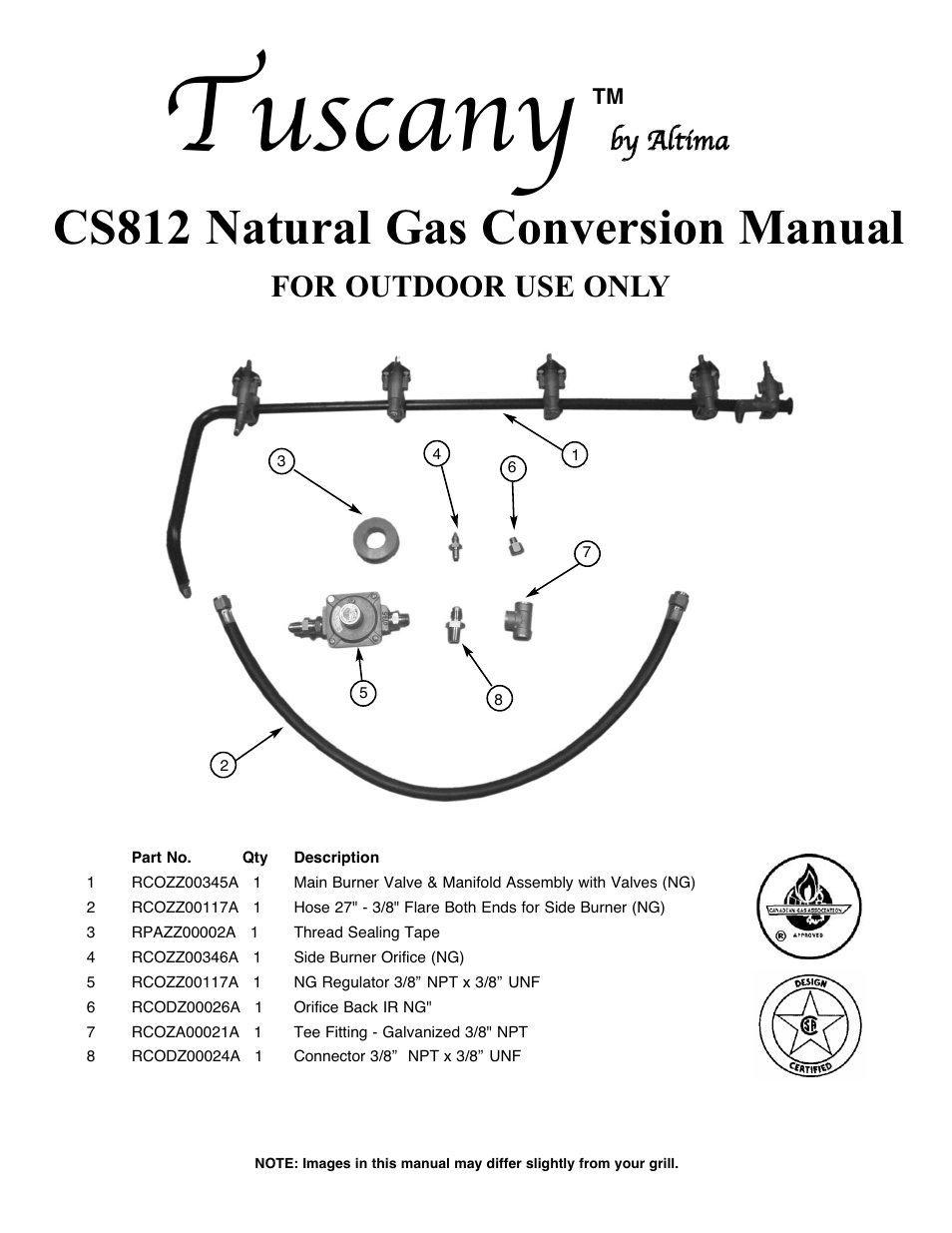 Sure Heat Tuscany CS812 Natural Gas Conversion Kit User Manual | 6 pages